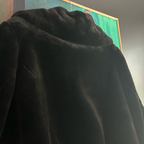 Pizazz Vintage Luxurious Black Faux Fur Pea Coat M - Picture 9 of 16